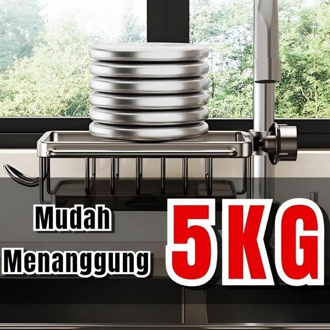 Rak Organizer Wastafel Dapur Tempat Sabun Spons Rak Aluminium Penyimpanan Tempat Kain Pencuci Piring
