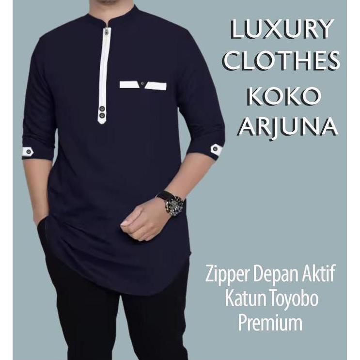Koko Kurta Arjuna Busana Baju Koko Pria Muslim Dewasa Jumbo Katun Toyobo Size S M L XL XXL XXXL nyam