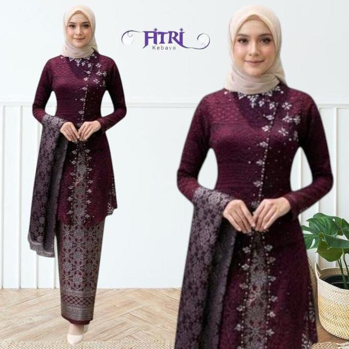 Setelan Kebaya Tunik Brokat Payet Janggan Modern Elegan Mix Songket Palembang Atasan Baju Ibu Pengan