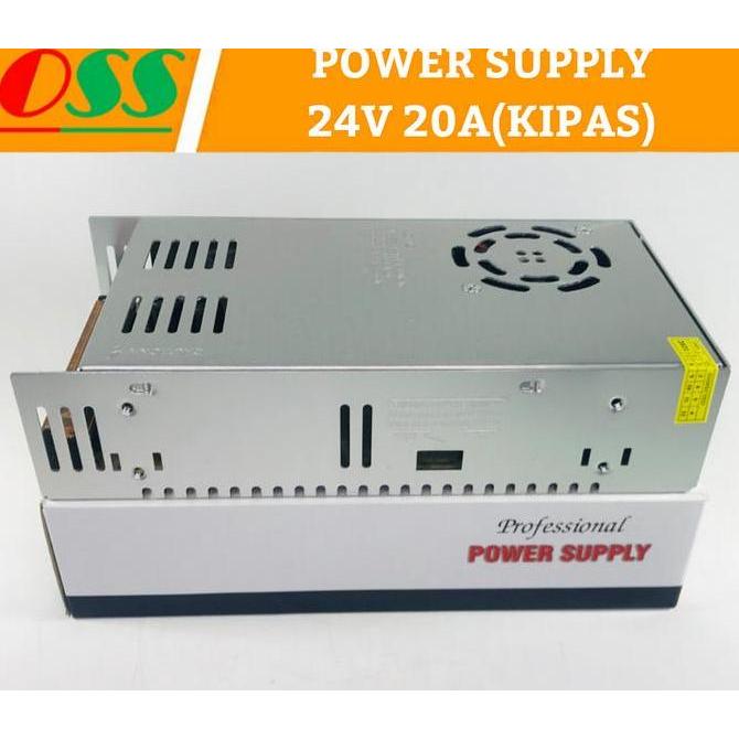 Grosir Power Supply 24V 20A / Psu 24V 20A Smps Trafo Switching Power + Kipas