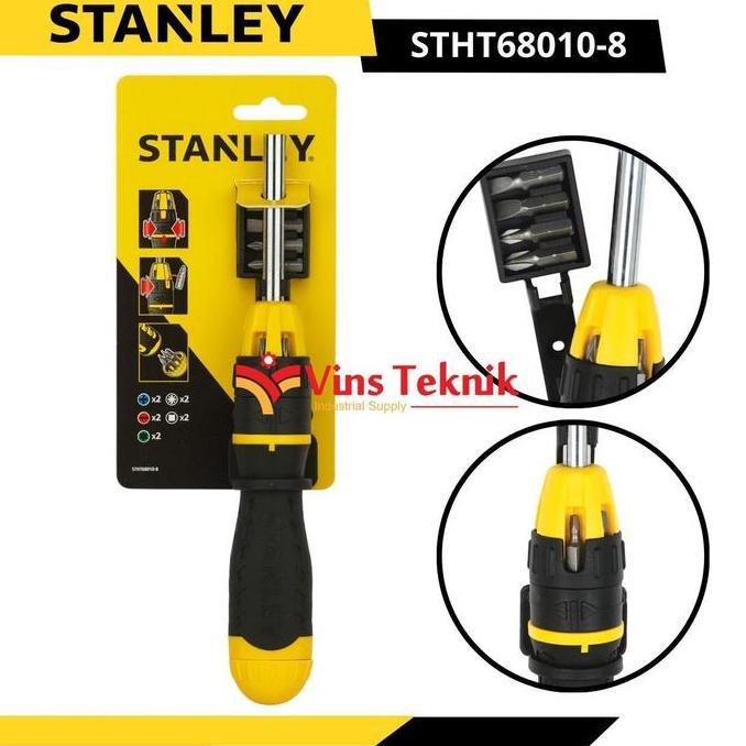 STANLEY STHT68010-8 Racheting Multi Bit Screwdriver Obeng Rachet 10Pcs STHT68010