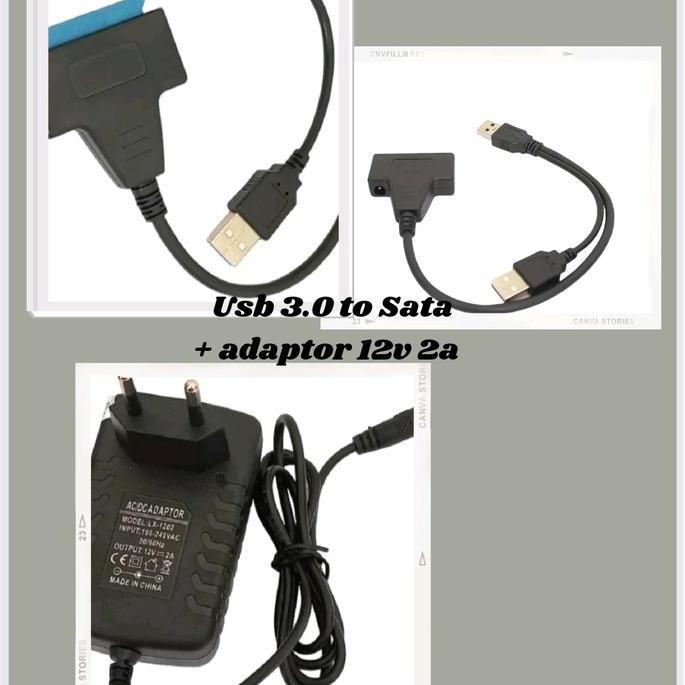(HM) Kabel Usb 3.0 Cabang to Sata New + Adaptor 12v 2a