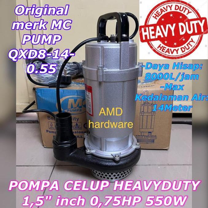 Pompa Celup Heavy Duty 0,75Hp 1,5"In Submersible Mc Pump Qxd8-14-0.55 Best Seller