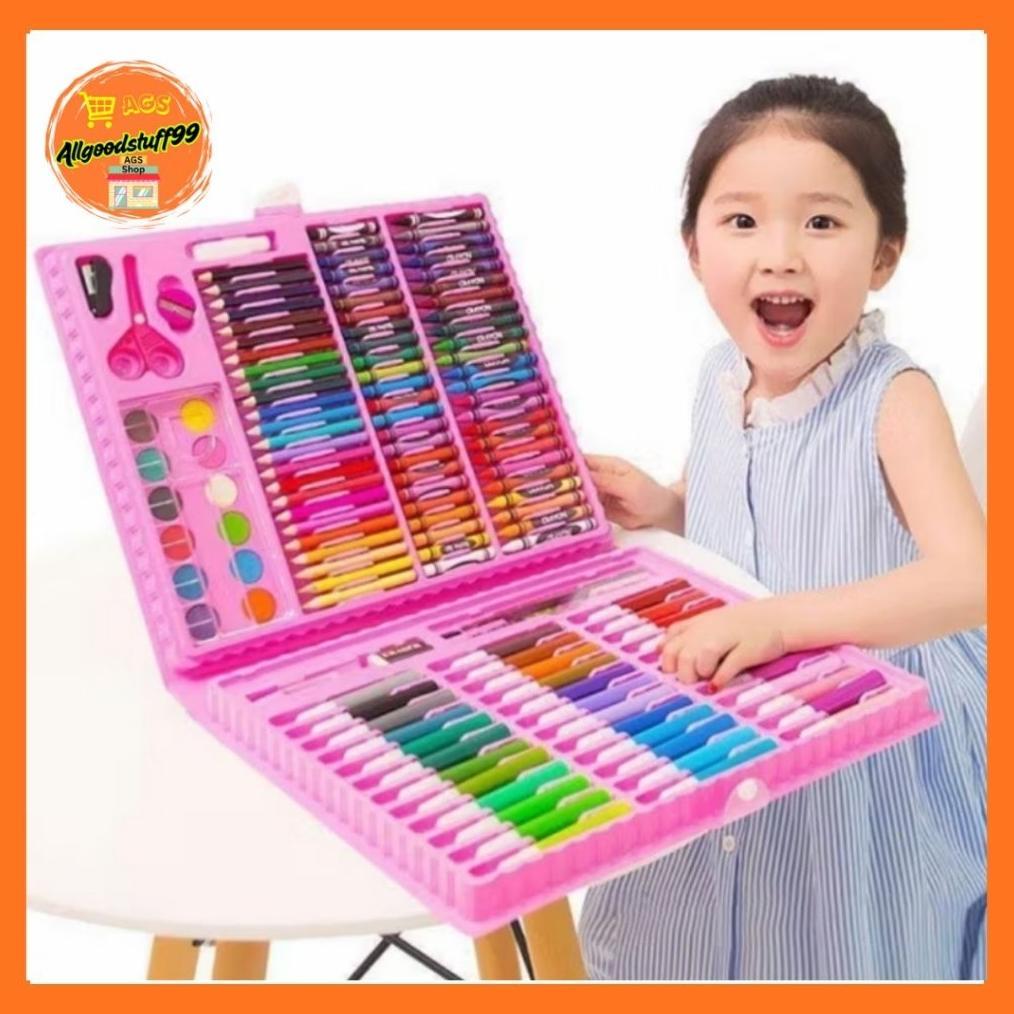 BESTPROMO Pensil Warna Crayon Spidol Cat Air Set 150 Pcs Komplit Dalam Koper