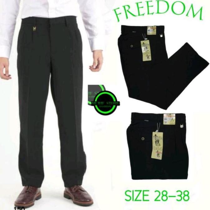 Termurah / Hot Sale Celana Bahan Freedom Model Reguler Rempel Hitam Formal Pria