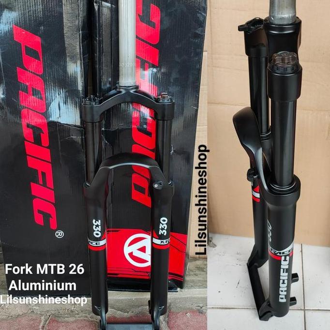 Fork Sepeda MTB 26 Alloy Aluminium PACIFIC XR 330 T120 With LOCK Steertube Oversize 28.6mm Disc Brak