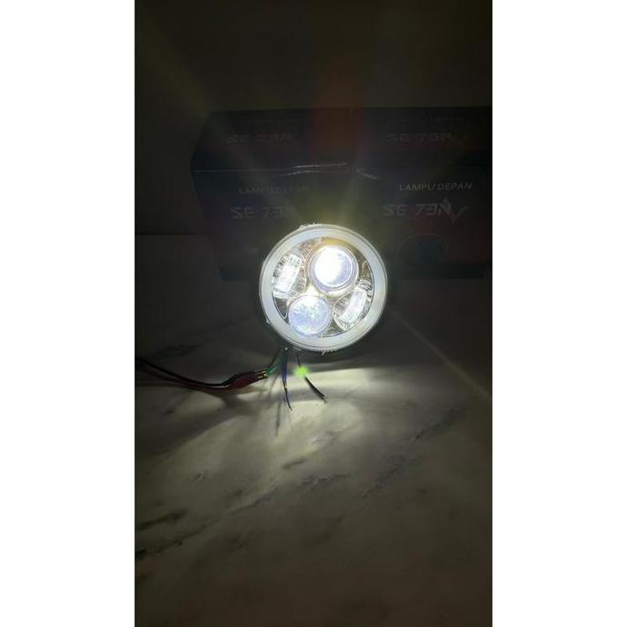 Promo Reflektor Headlamp DAYMAKER 5.75 INCH Lampu Depan CB 4 LED Blue Angle Eyes JAPSTYLE BOBBER GL 