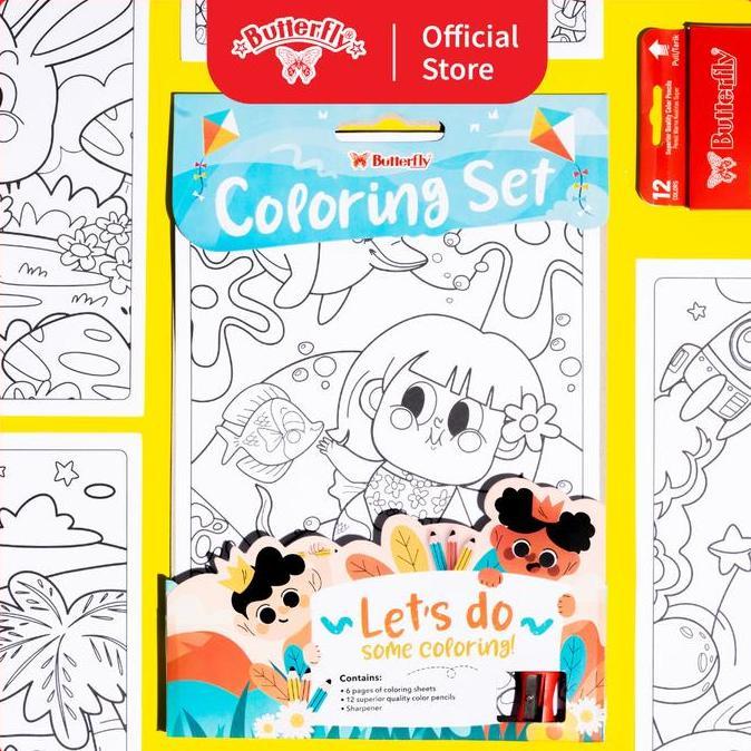 Shashin- Butterfly Coloring Set Pensil Warna / Perlengkapan Mewarnai