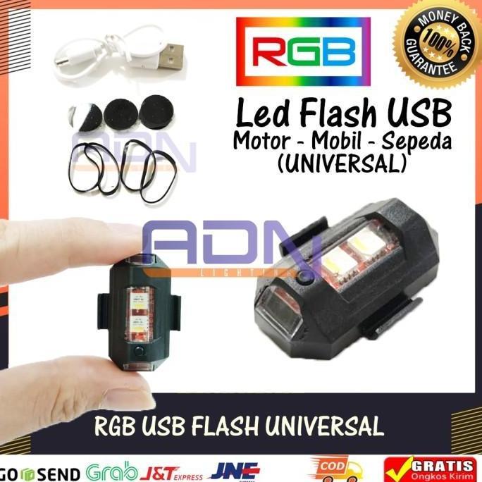Lampu LED Kedip PESAWAT RGB Strobo 7 Warna USB mobil sepeda motor ADN