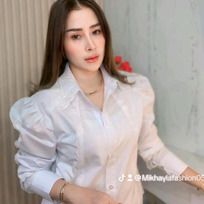 Skyx- Kemeja Bloom Luna Kerah Renda Lengan Panjang Untuk Wanita - Atasan