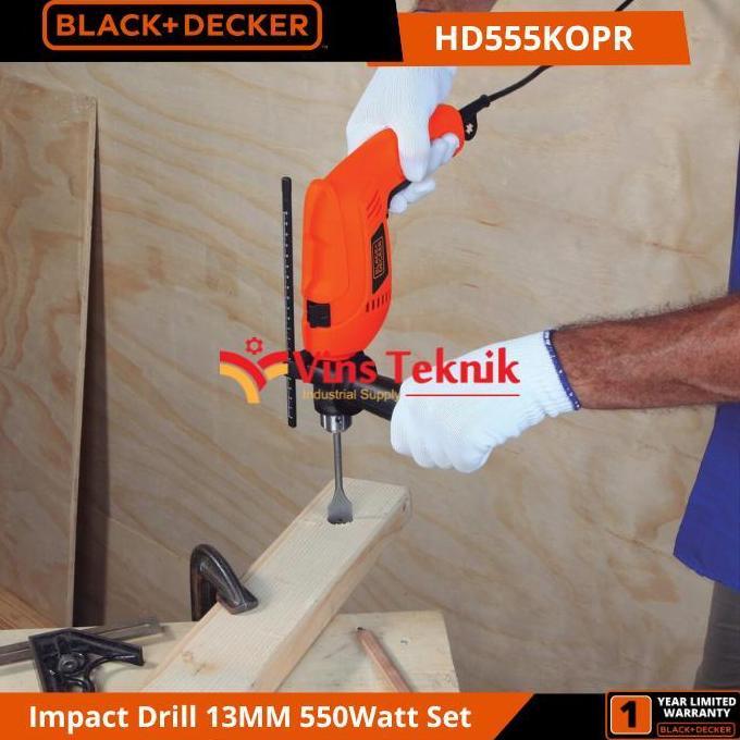 Black + Decker HD555KOPR Mesin Bor Tembok Listrik Impact Drill Hammer Drill 13MM 550Watt Set 88Pcs H