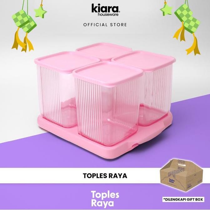 Savefk- Kiara Houseware Toples Raya Lebaran Cjp Kiara 4Pcs Ungu/Pink/Hijau 1000Ml & 750Ml Bening Hem
