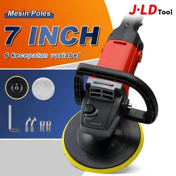 JLD MESIN POLES MOBIL MOTOR POLISHER 7 INCH ALAT DISC DISK KACA MOTOR 6 KECEPATAN VARIABEL SPONS DAN