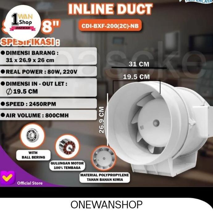 8 in blower penghisap asap dapur, restoran, mall, dll exhaust fan 8"