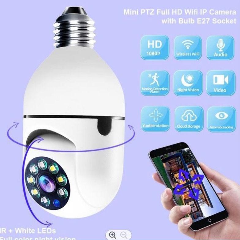 CamKeamanan- CCTV Lampu V380 Pro 8MP Kamera CCTV Wifi Lampu CCTV 360 PTZ & Memory Card