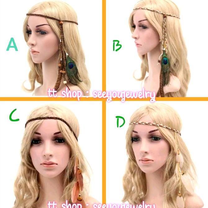 Headband Hiasan Rambut Bulu Indian / Hiasan Kepala Bohemian / Boho Bulu Merak