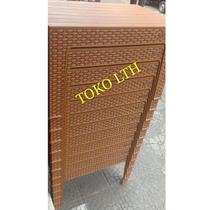 MEJA PLASTIK PERSEGI PANJANG MOTIF ROTAN ANYAMAN NAPOLLY / MEJA TERAS