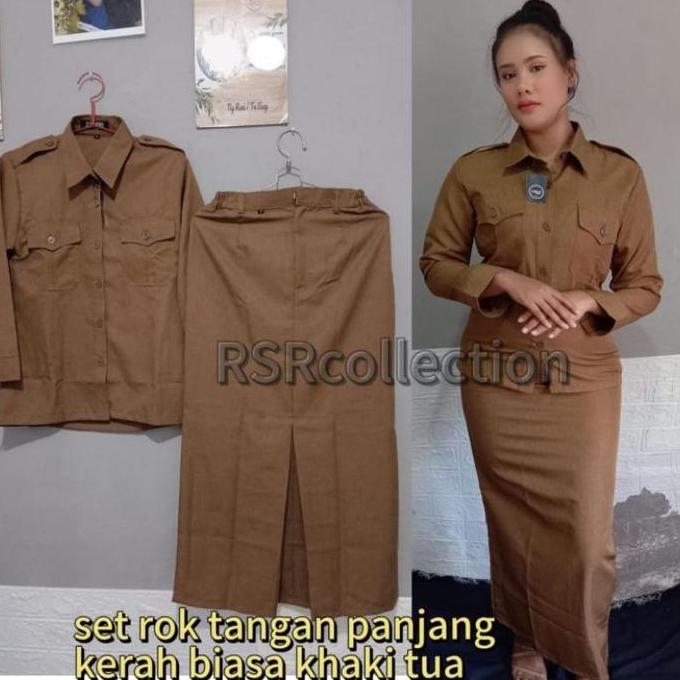 Termurah / Hot Sale Setelan Seragam Pns Khaki Tua/Seragam Pns Khaki Muda Wanita/Seragam Kerja Guru W
