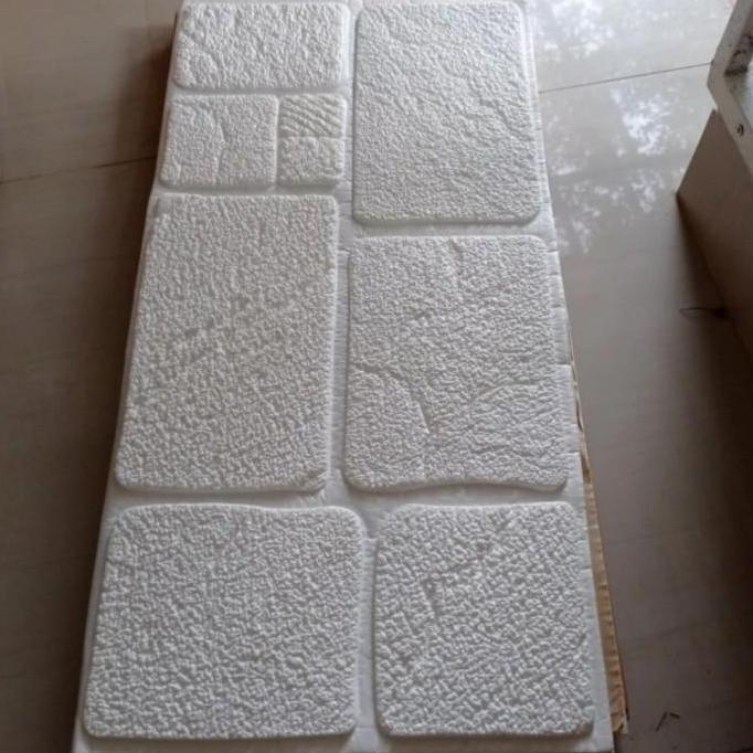 Ready paket wallpaper foam 3D peredam panas dan suara pada dinding plafon motif batu alam bata putih