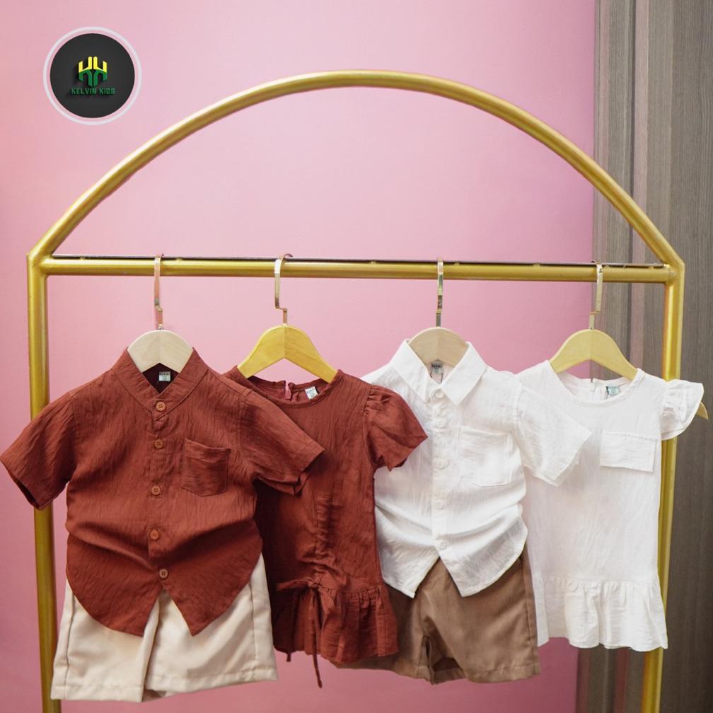 BESTPROMO BAJU ANAK COUPLE KEMEJA & DRESS KELVIN KIDS|DRESS KEMEJA ANAK POLOS|MOTIF