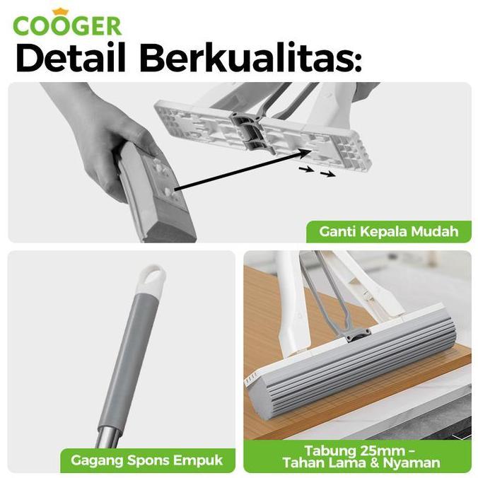 Obuyonjo- Cooger Sponge Mop Alat Pel Busa Peras Lipat Otomatis Pel Spons Pva 33Cm 3S Cepat Lunak Pel