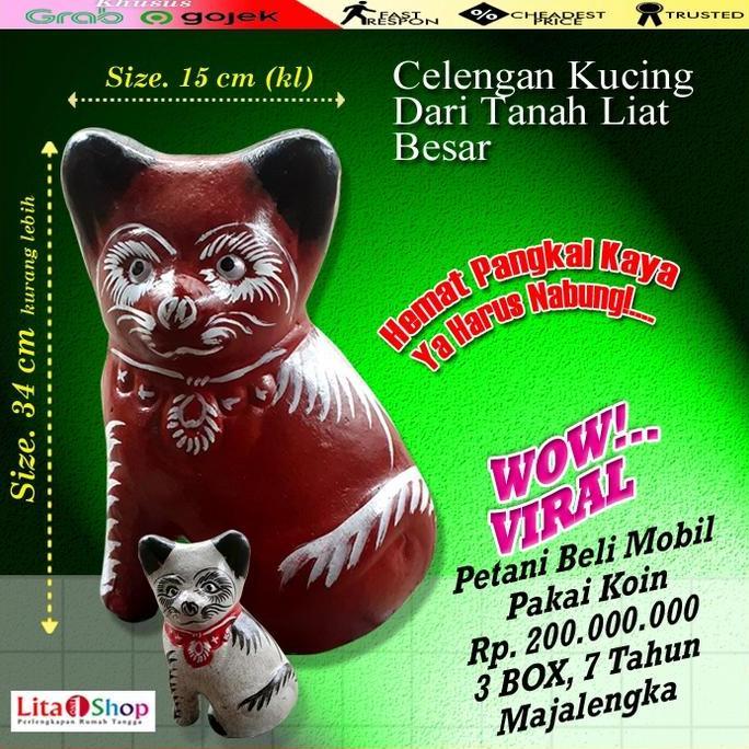 Celengan Tanah Liat Kucing Besar/Celengan Gerabah Tanah Kucing Murah