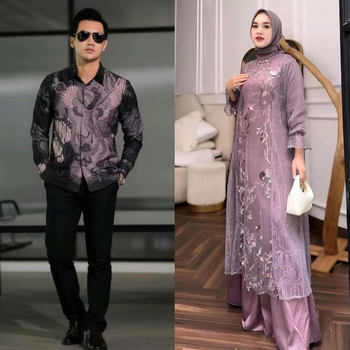 Sale Terlaris Debatik - Batik Couple Gamis Salma Kemeja Batik Lengan Panjang Sarimbit Pasangan Outfi