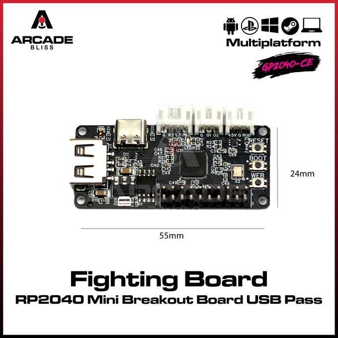 Ready GP2040-CE RP2040 Mini Breakout Board USB Passthrough Fighting Controller Arcade Stick DIY Hitb