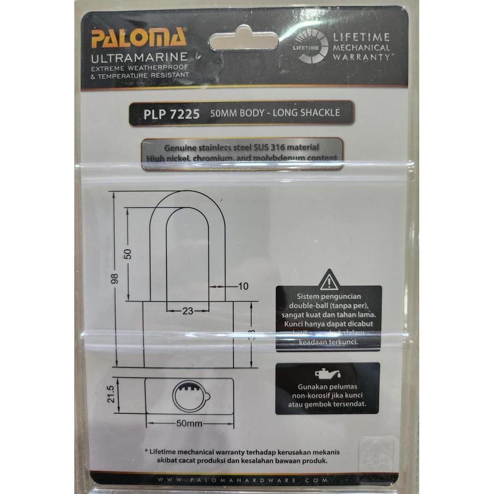 PALOMA PLP 7225 GEMBOK ULTRAMARINE SUS 316 50MM BODY - LONG SHACKLE