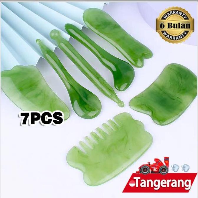 KIMDARY 7 PCS/Set Guasha Board Gua Sha Jade Alat Pijat Wajah Gua Sha Terapi
