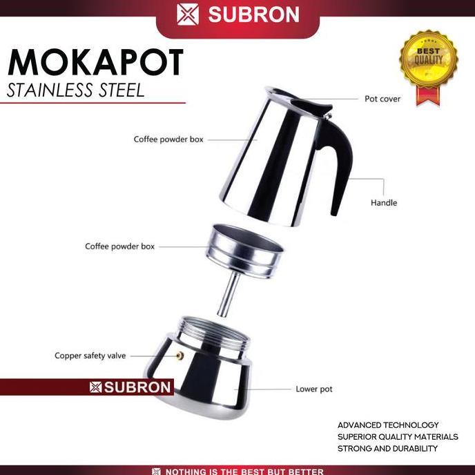 SUBRON Manual Espresso Coffee Maker Mokapot Stainless 4 Cup 200ML