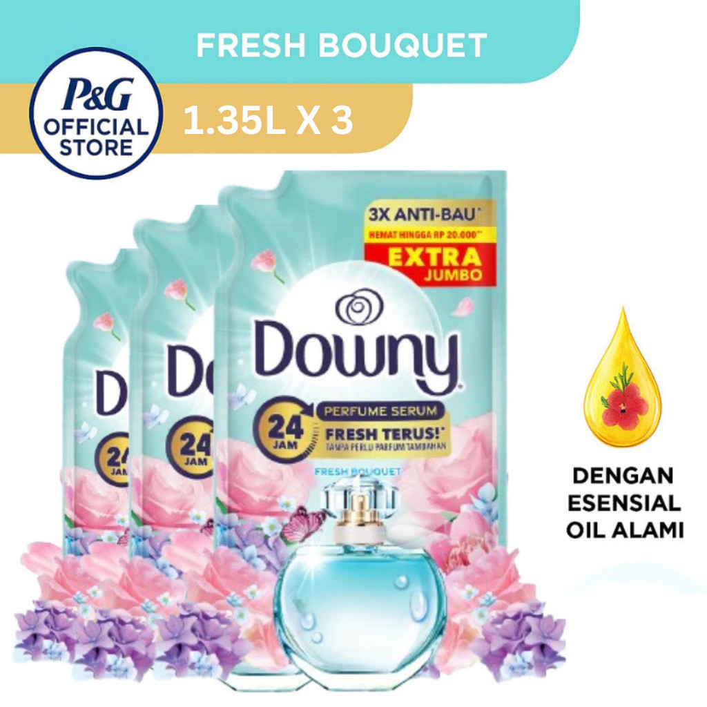 Downy Premium Parfum Fresh Bouquet Pewangi Pelembut Pakaian Refill 1.35 l - Isi 3