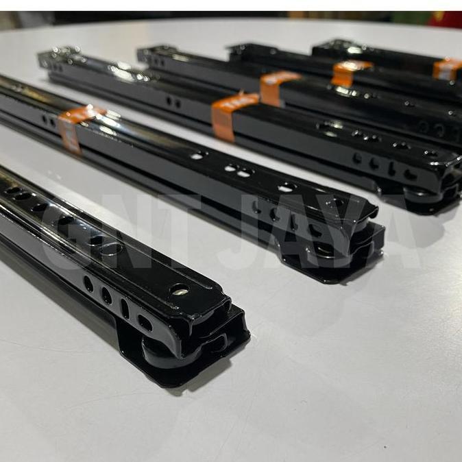 Rel laci merk TACO 1Pasang  warna hitam Rel laci lemari taco