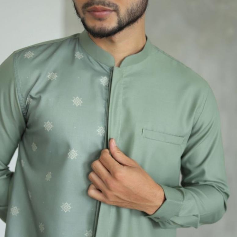 Berkualitas Baju Koko Kurta Dewasa Lengan Panjang Berkualitas Warna Hijau Lumut Hitam