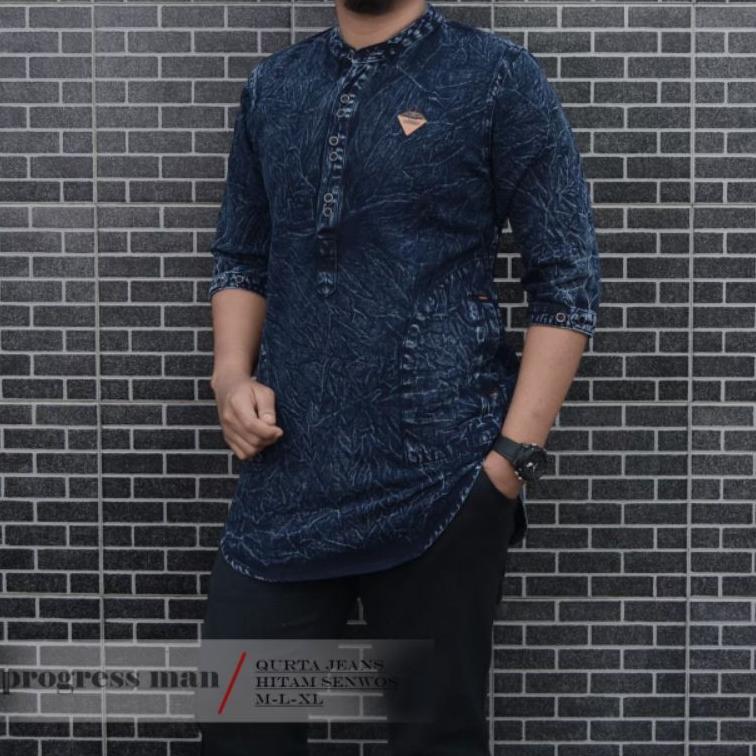 Baju Koko Kurta Pria Jeans Premium Original Progressman Murah