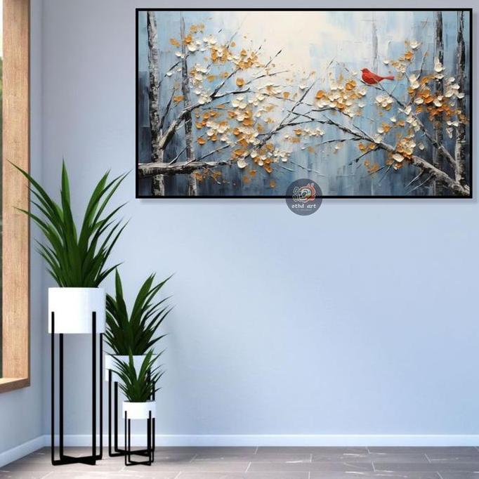 Lukisan Bunga Burung Abstrak Lukisan Textur Lukisan Abstrak Lukisan Asli Lukisan Besar Lukisan Handm