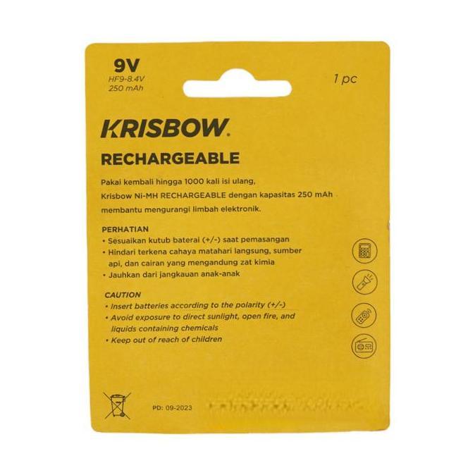 Krisbow Baterai Rechargeable 9V Hf9 250 Mah