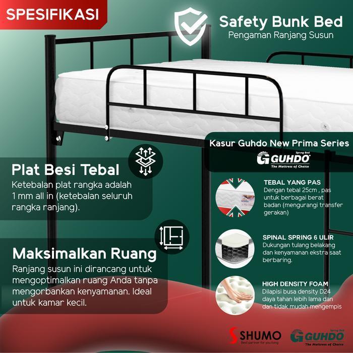 GUHDO SPRINGBED X SHUMO Ranjang Besi Bunk Bed Tingkat 90/90 Spring Bed Guhdo Full Set