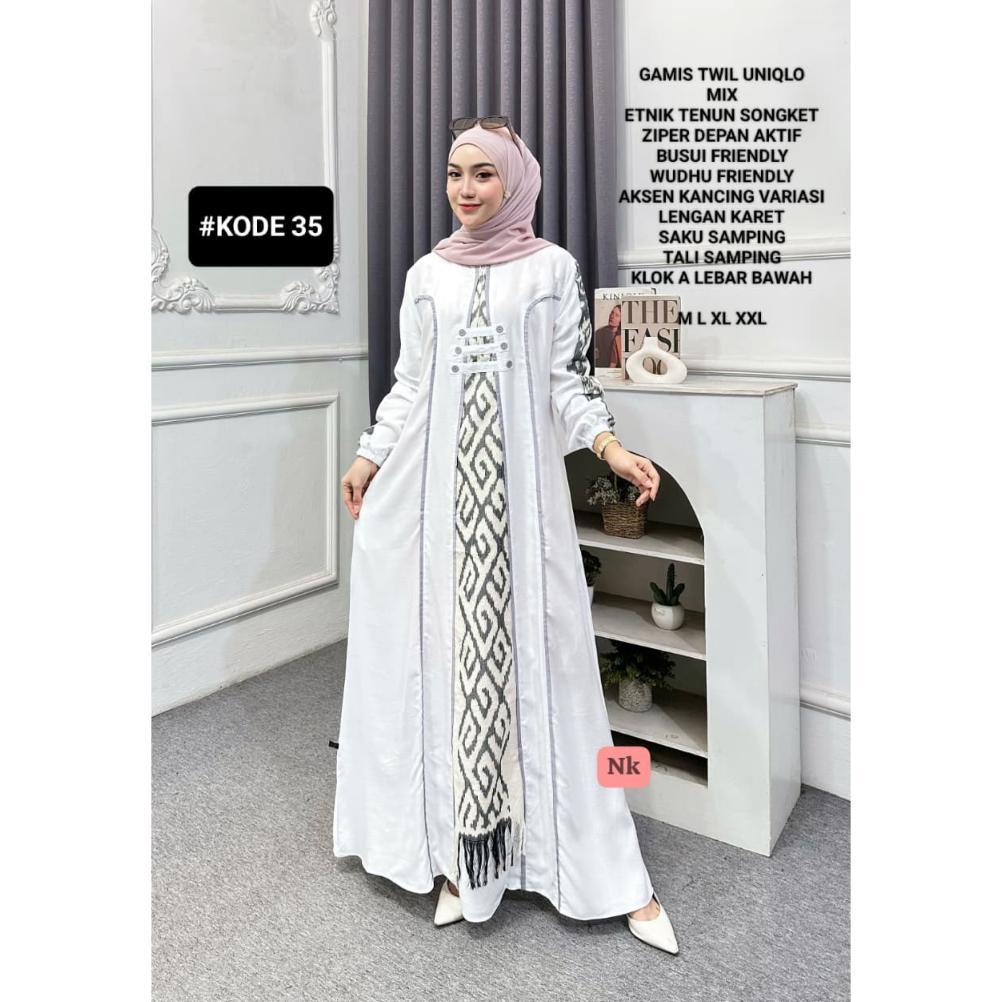 Bergaransi Gamis Twill Ori Kombinasi Etnik Tenun Songket.Gamis Muslim Viral 2026.Gamis Model Terbaru