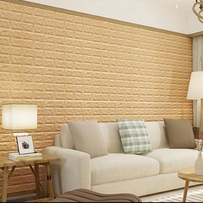 wallpaper foam 3d peredam panas dan suara bata brick cream
