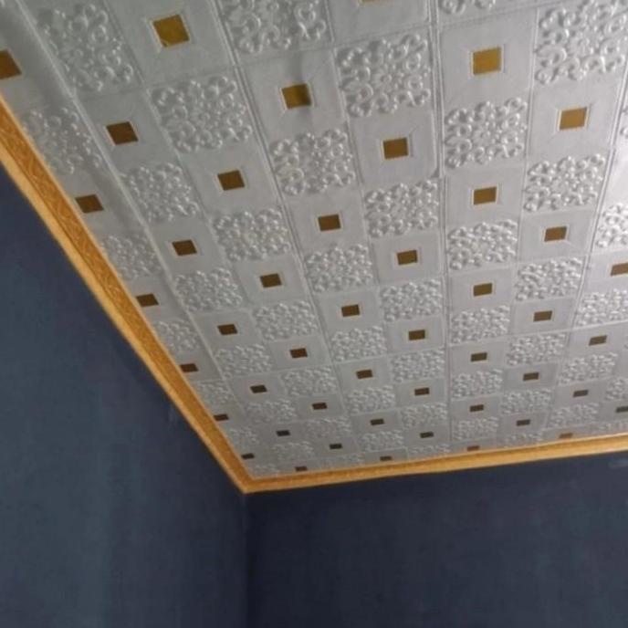 paket wallpaper foam 3D peredam panas dan suara pada dinding dan plafon motif batik kristal gold