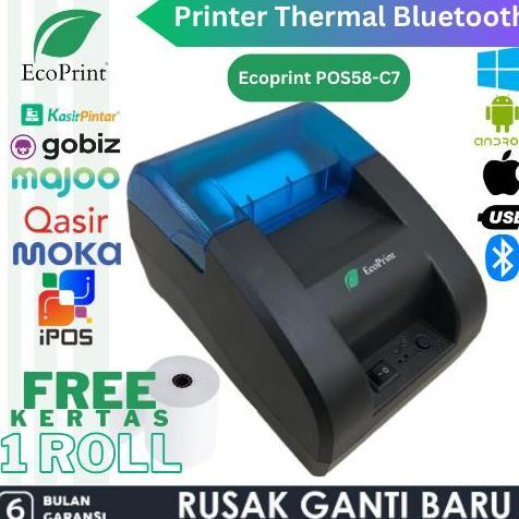 Ecoprint Printer Bluetooth Kasir Pos58 [Usb+Bluetooth+Rj11] Printer Kasir Printer  Resi