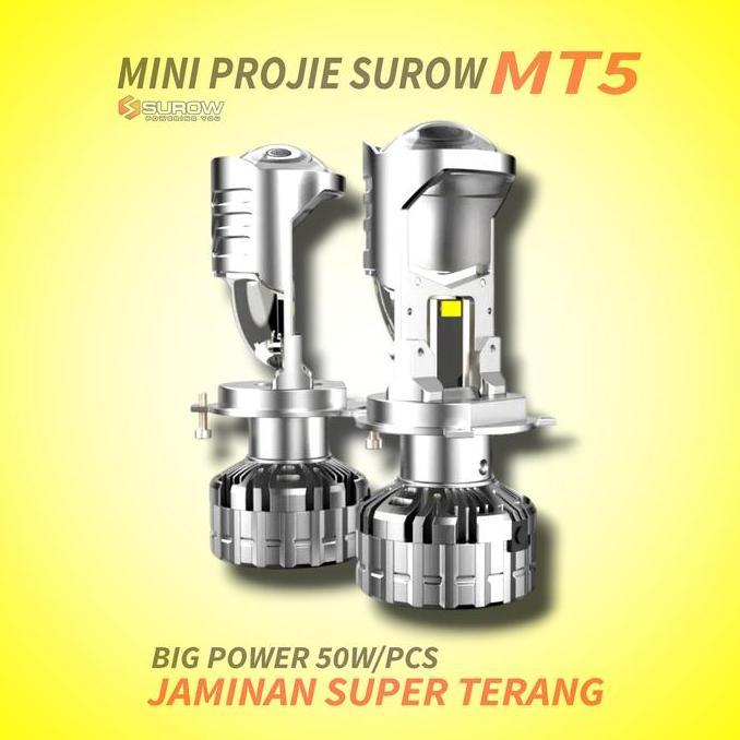 Lampu led mobil motor h4 mini projector projie surow mt5 super terang 50 watt