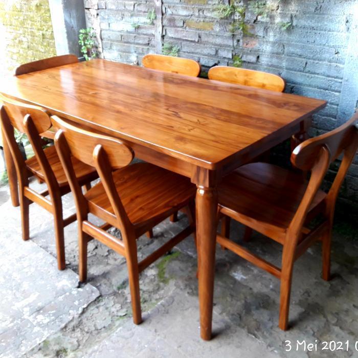 kaca meja makan jati