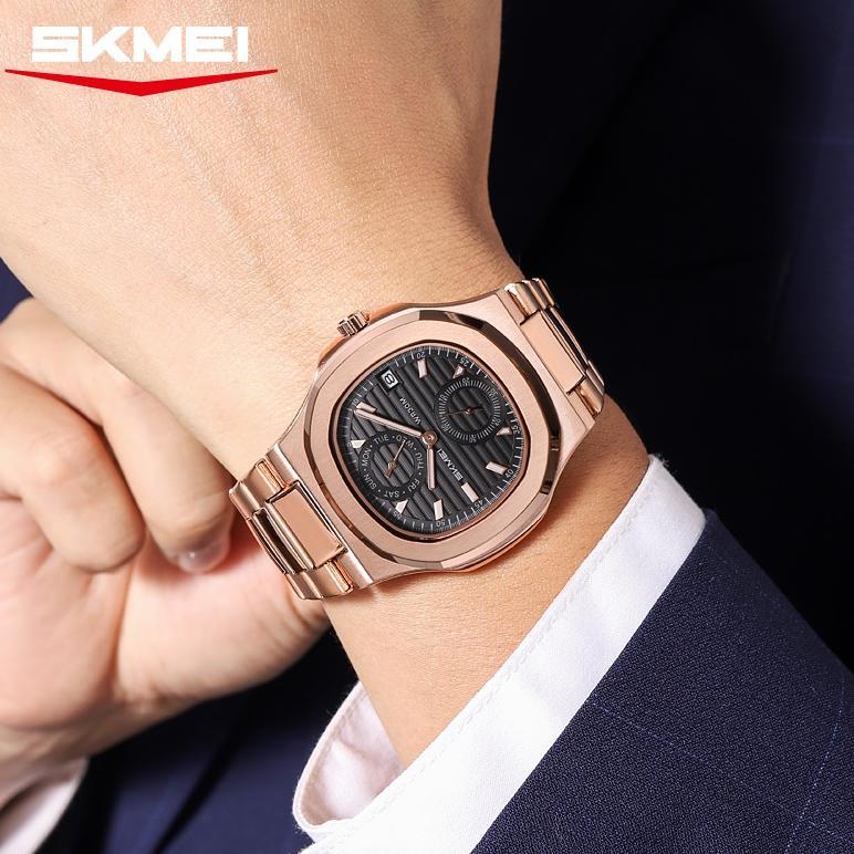 termurah skmei 2423 jam tangan pria analog chronograph tali stainless steel mgos kekinian