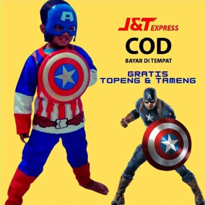 Baju Kostum Anak Kapten Amerika / Baju Anak Capten America / Kaos Anak