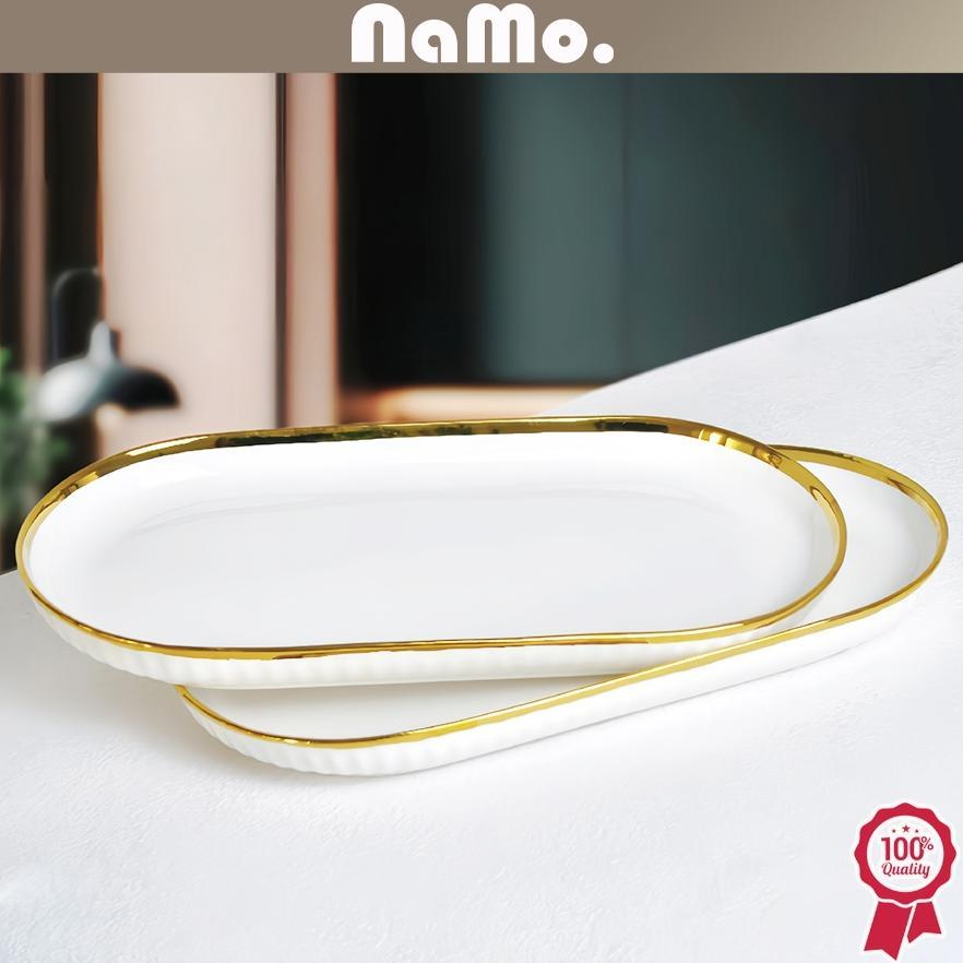 Namo Gift Piring Mangkuk Putih List Gold