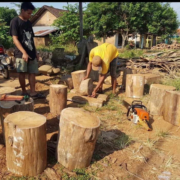stool kursi jati solid log bulat