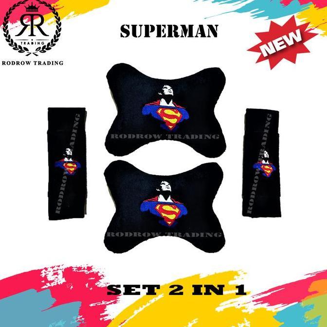 Bantal Mobil Set 2 in 1 Superman / Bantal Headrest set Superman /Motif