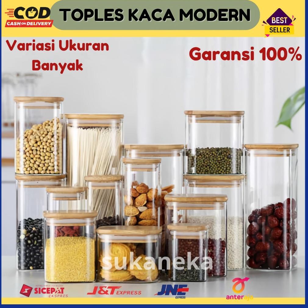 Toples Kaca Modern Tutup Kayu Kedap Udara